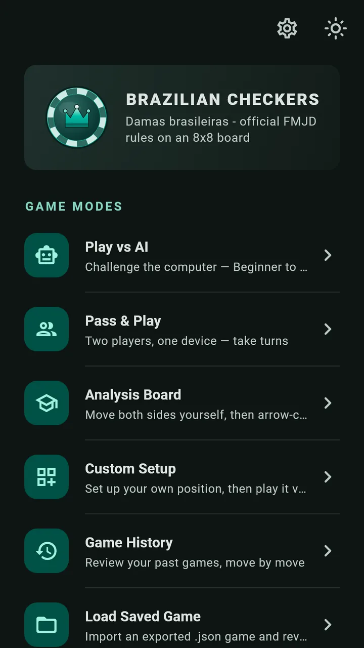 Brazilian checkers home screen