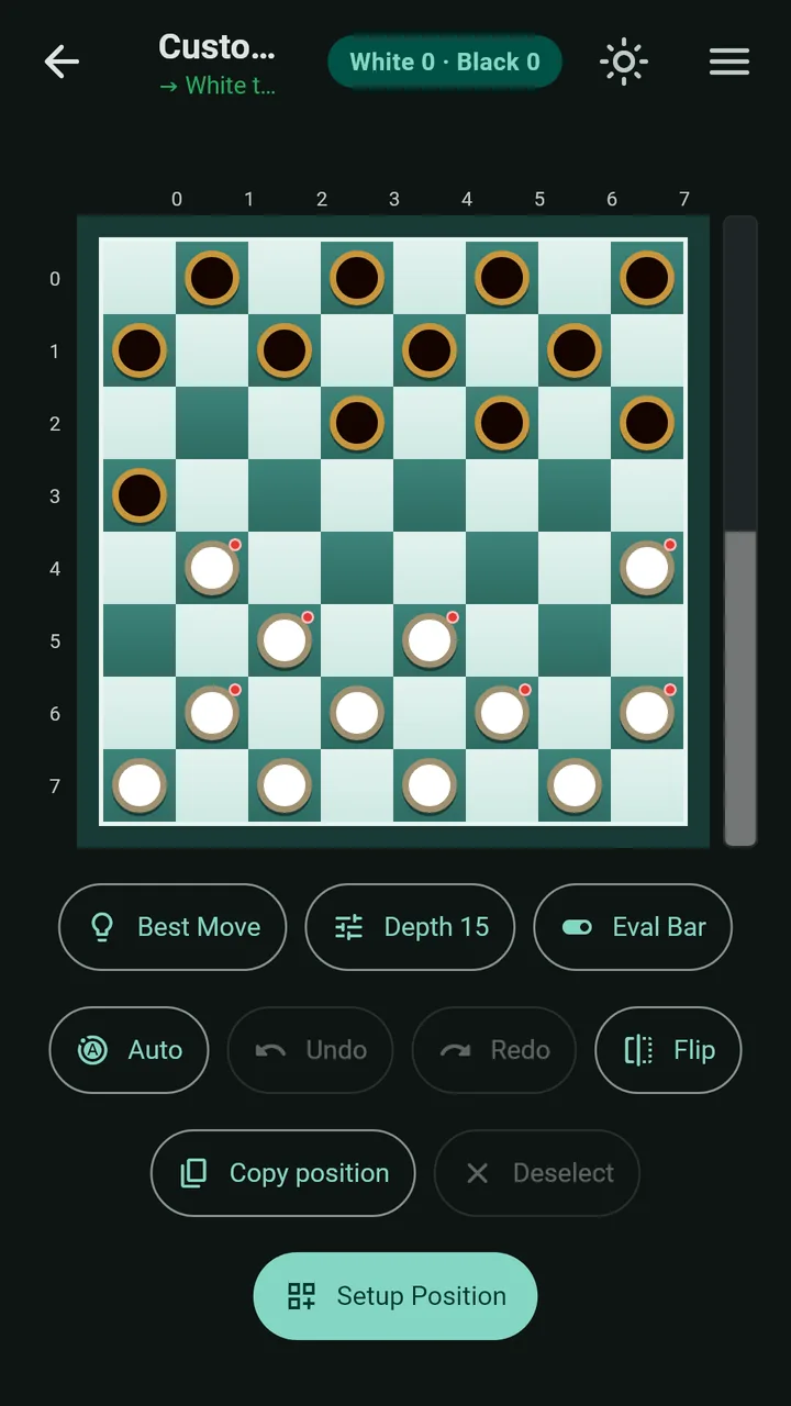 Brazilian checkers analysis board