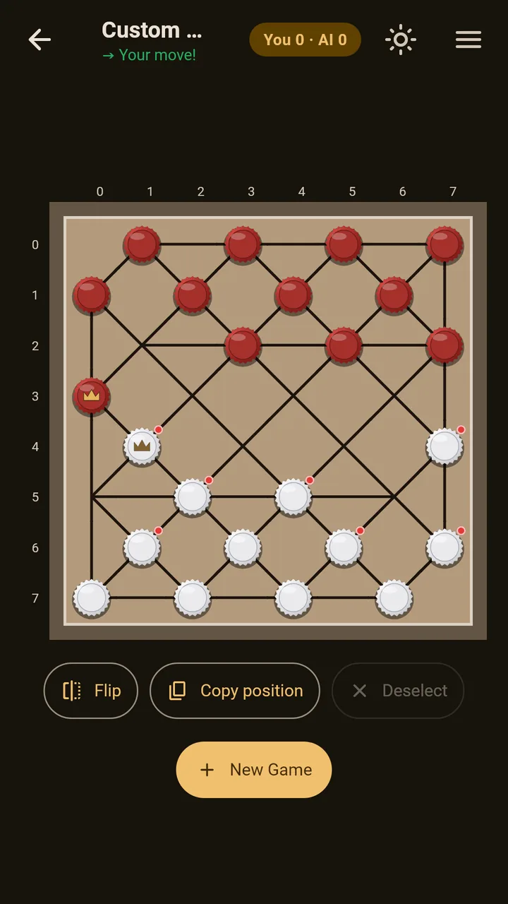 Dama Ta! game against the AI