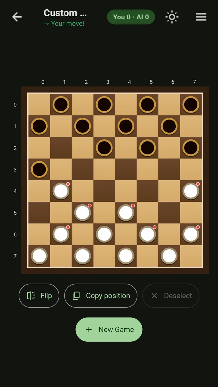 English draughts game against the AI