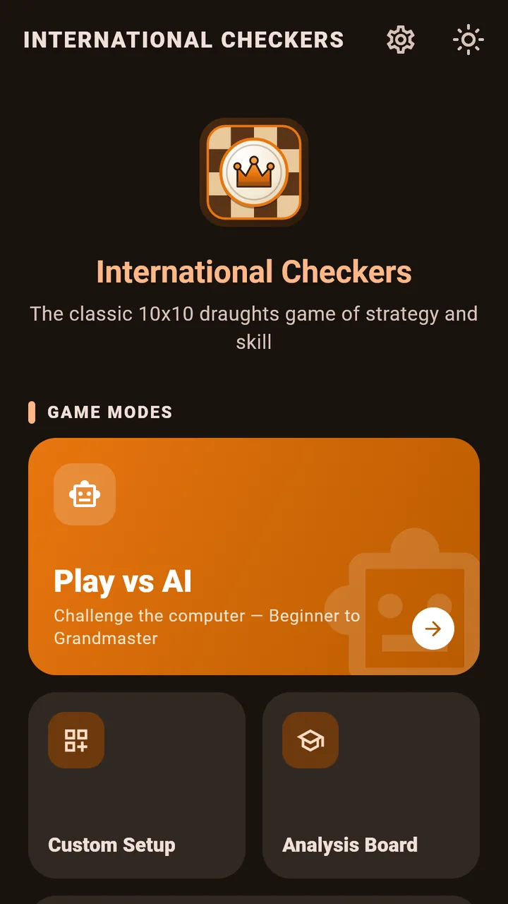 International draughts home screen