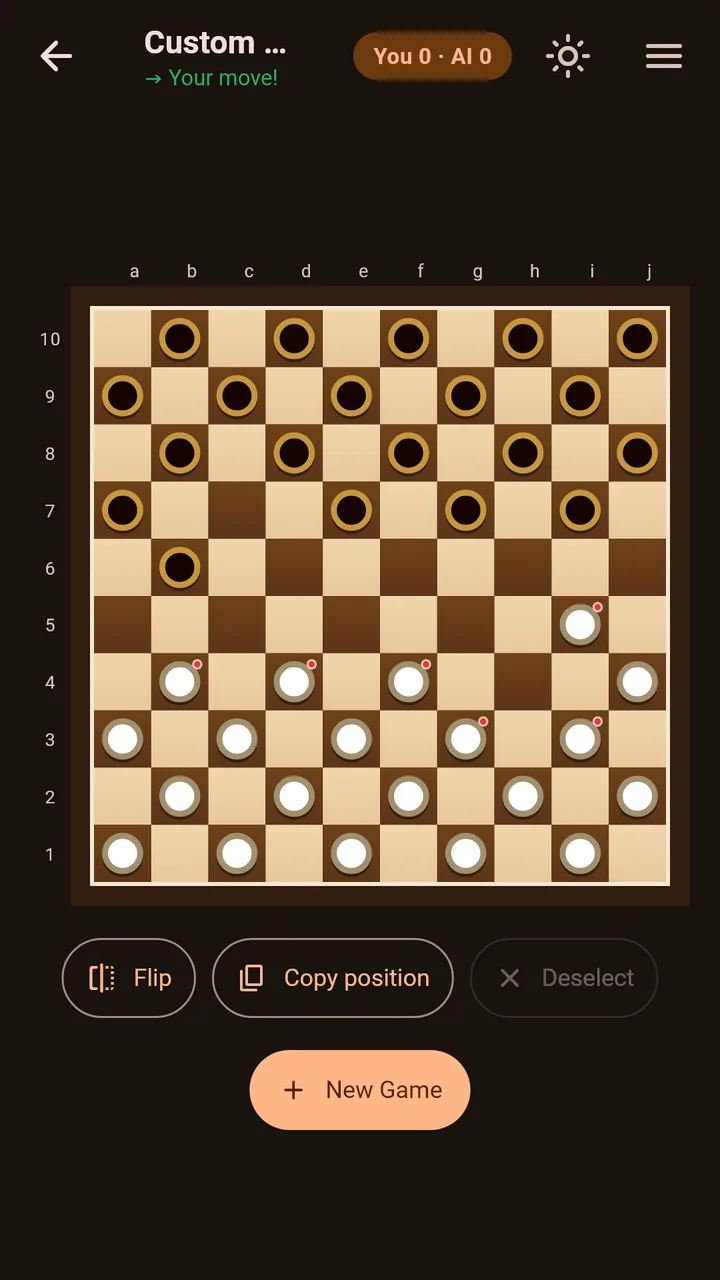 International draughts game against the AI