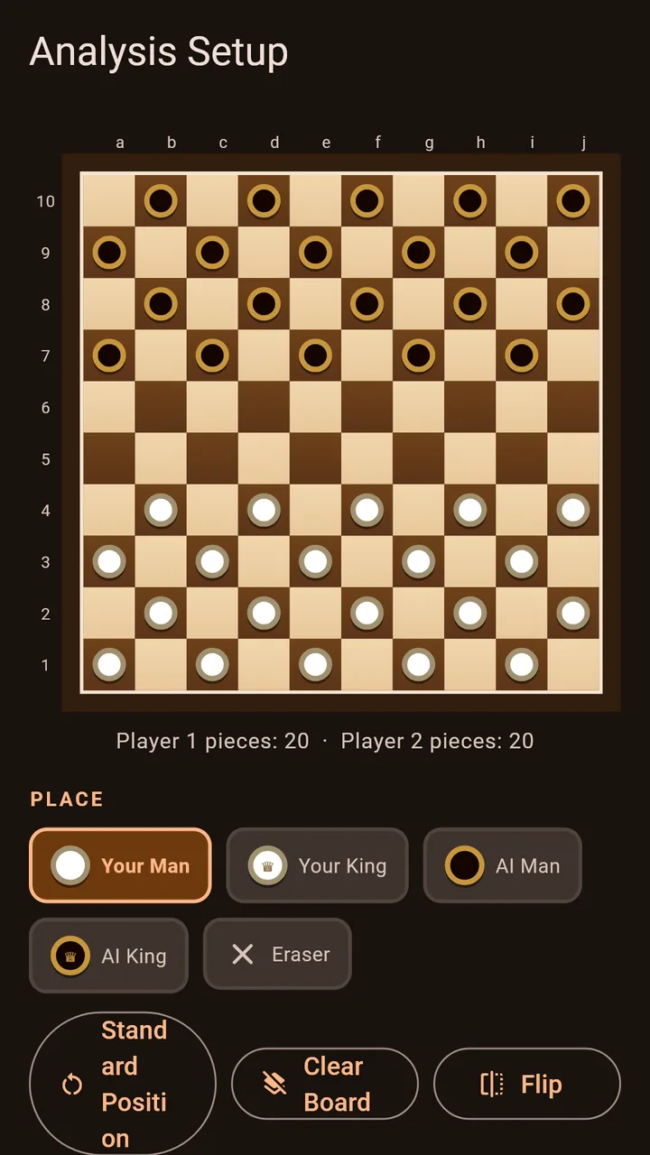 International draughts custom board setup