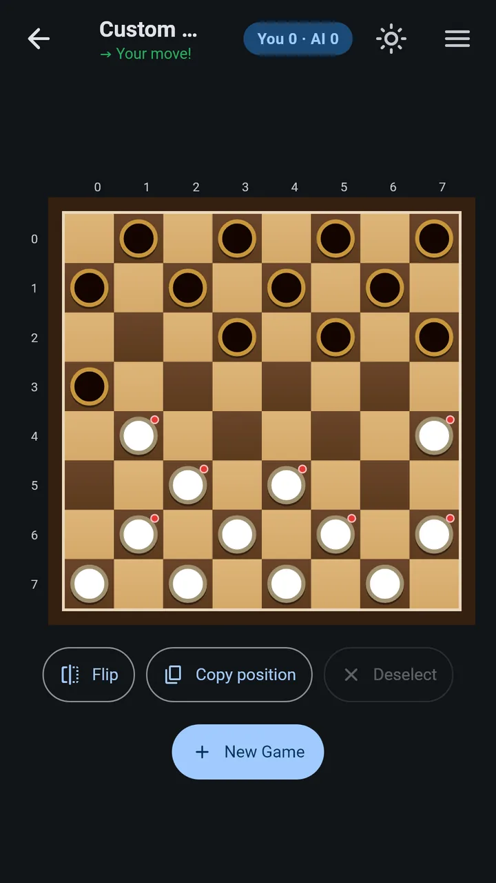 Russian checkers game against the AI